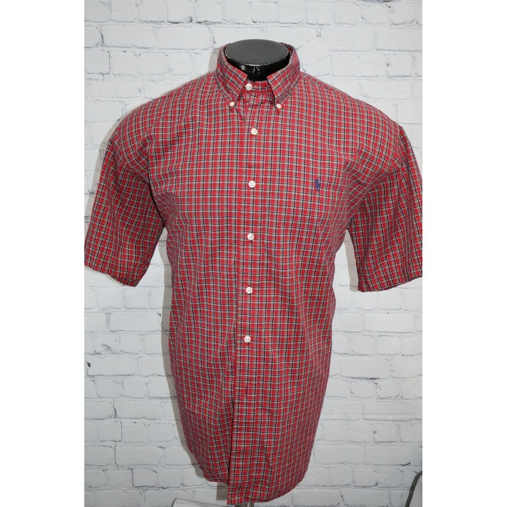 Polo Ralph Lauren Button Down Shirt Mens Large Red Plaid Blake Cotton